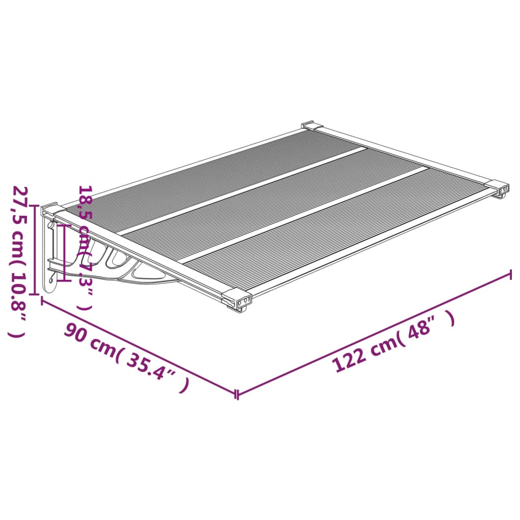 Auvent de porte Gris et transparent 122x90 cm Polycarbonate