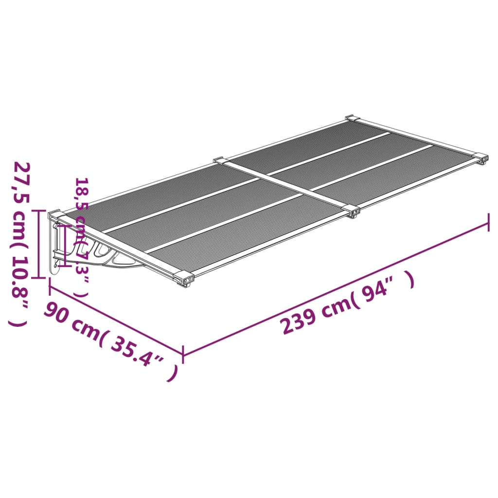 Auvent de porte Gris et transparent 239x90 cm Polycarbonate