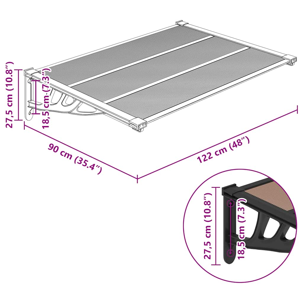 Door canopy Black 122x90 cm Polycarbonate