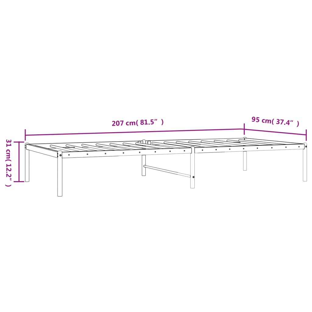 Cadre de lit métal sans matelas noir 90x200 cm