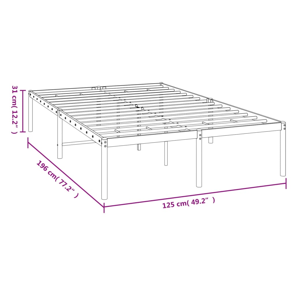 Cadre de lit métal sans matelas noir 120x190 cm