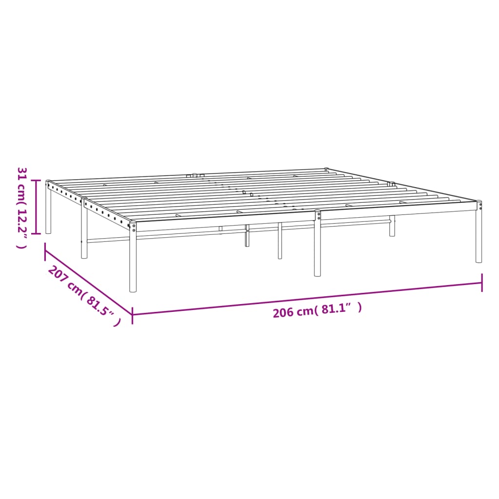 Cadre de lit métal sans matelas noir 200x200 cm