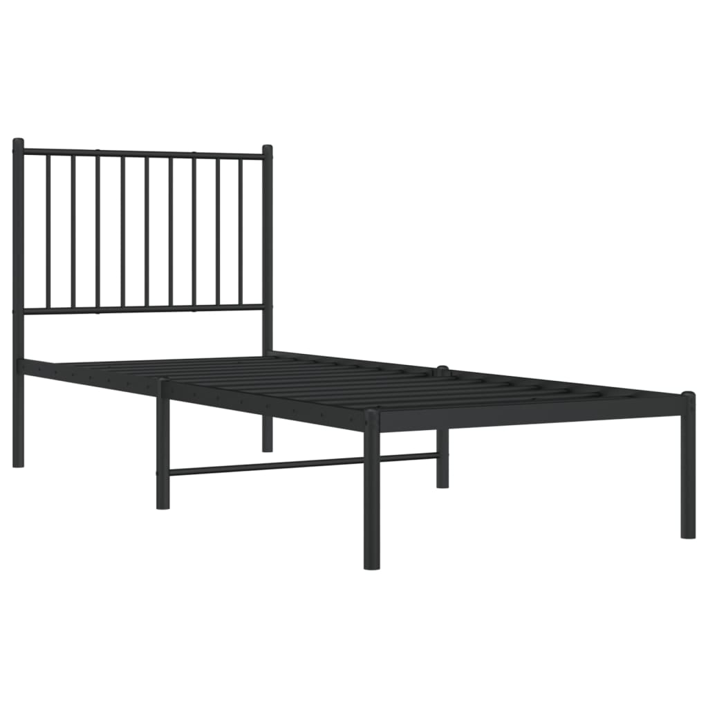 Cadre de lit métal sans matelas avec tête de lit noir 75x190 cm