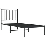 Cadre de lit métal sans matelas avec tête de lit noir 75x190 cm