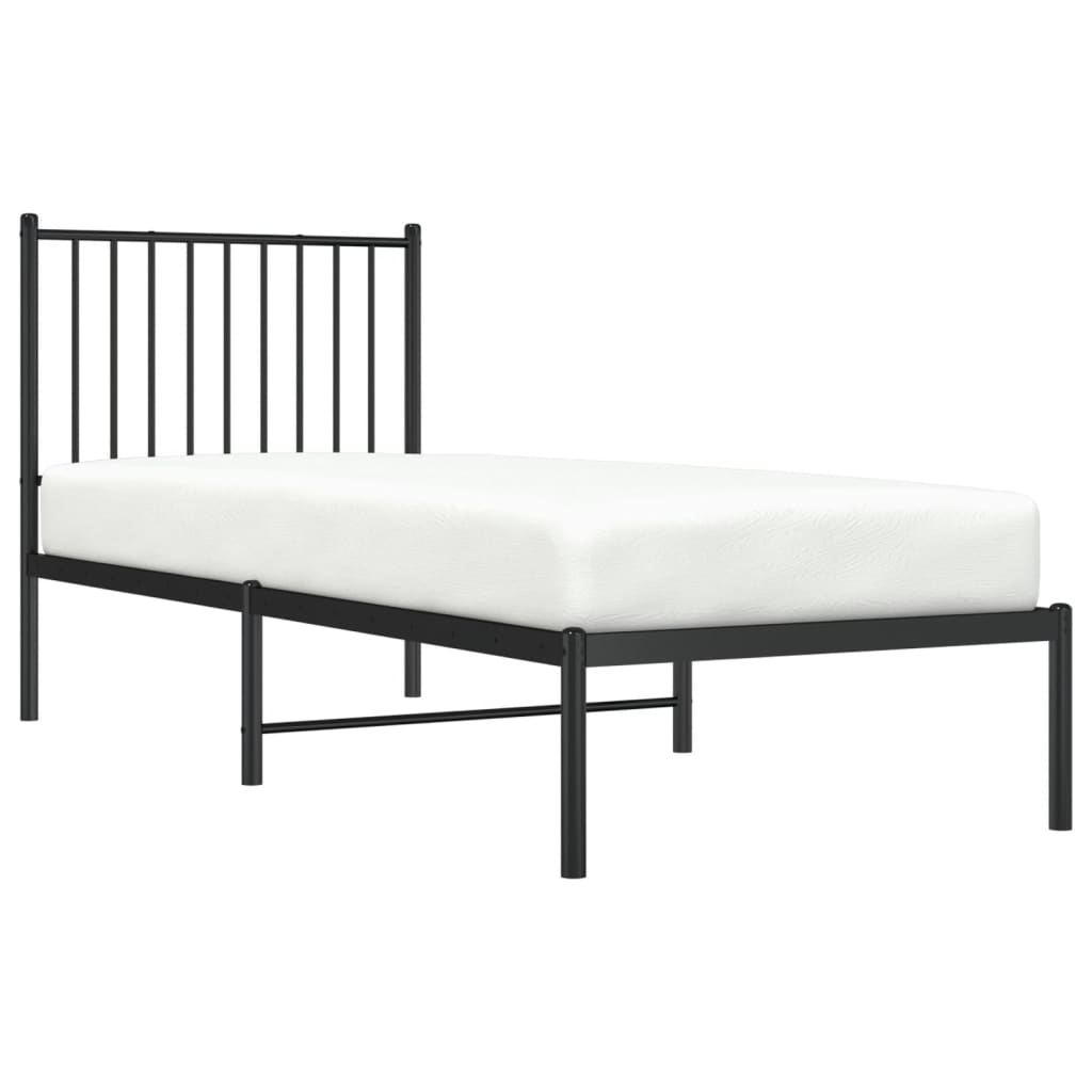 Cadre de lit métal sans matelas avec tête de lit noir 75x190 cm