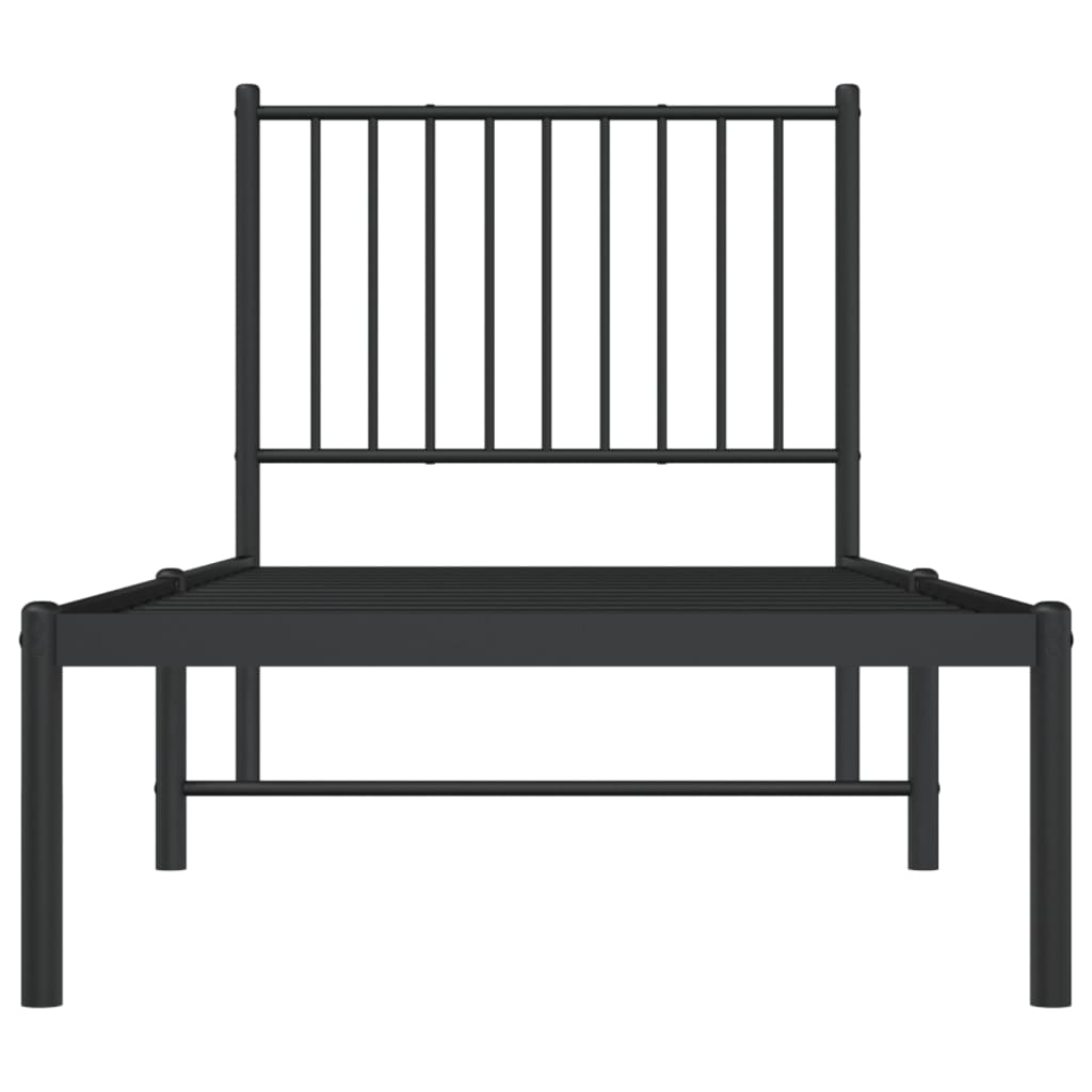 Cadre de lit métal sans matelas avec tête de lit noir 75x190 cm