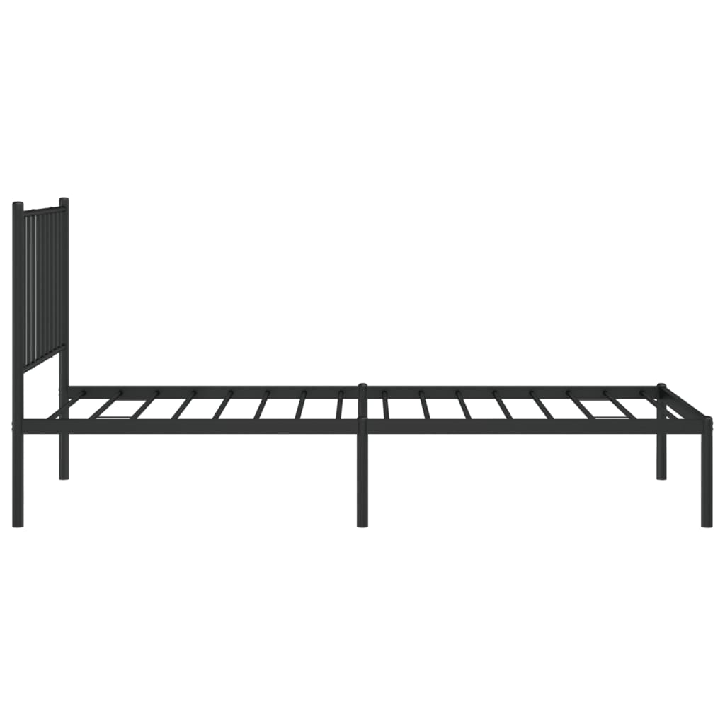 Cadre de lit métal sans matelas avec tête de lit noir 75x190 cm