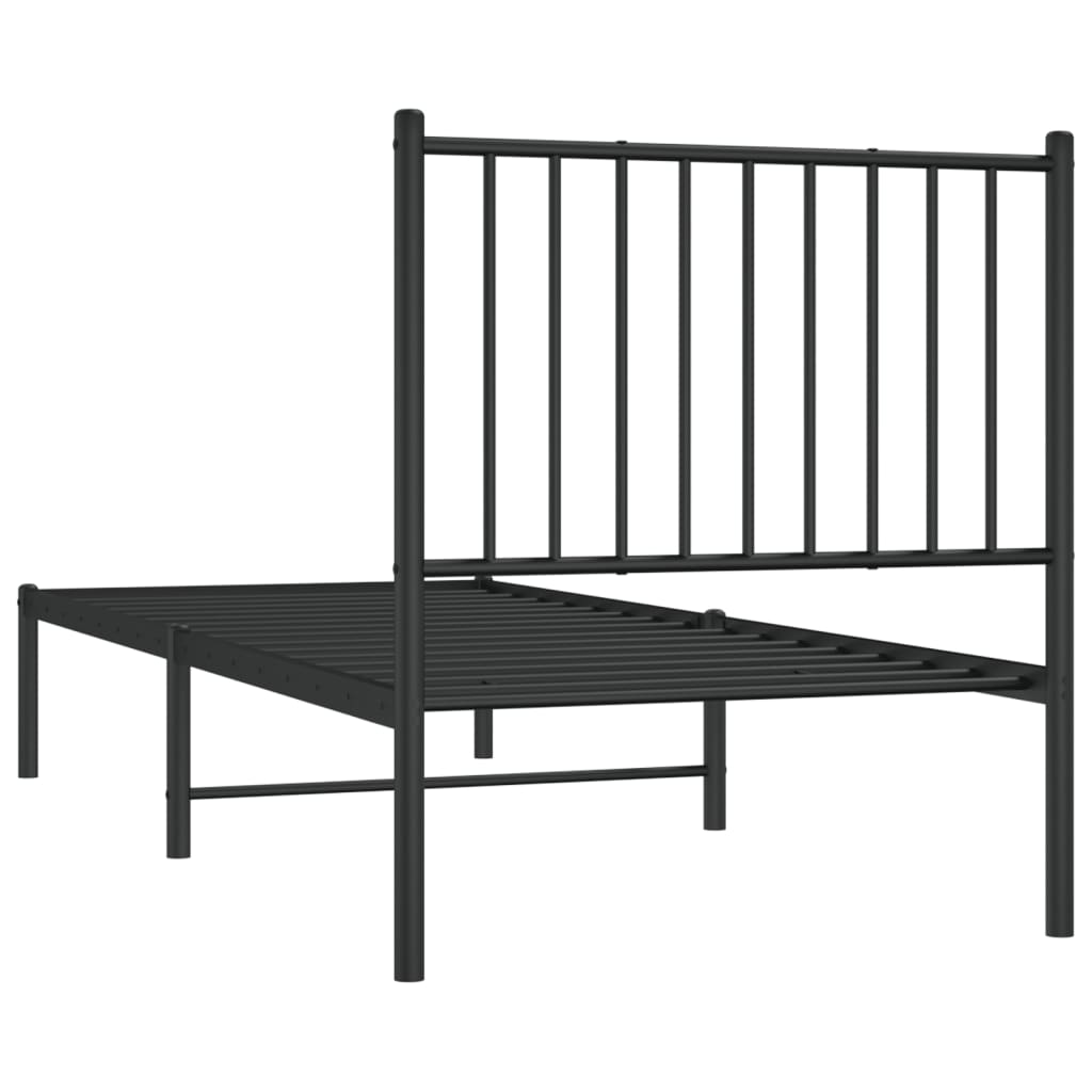 Cadre de lit métal sans matelas avec tête de lit noir 75x190 cm