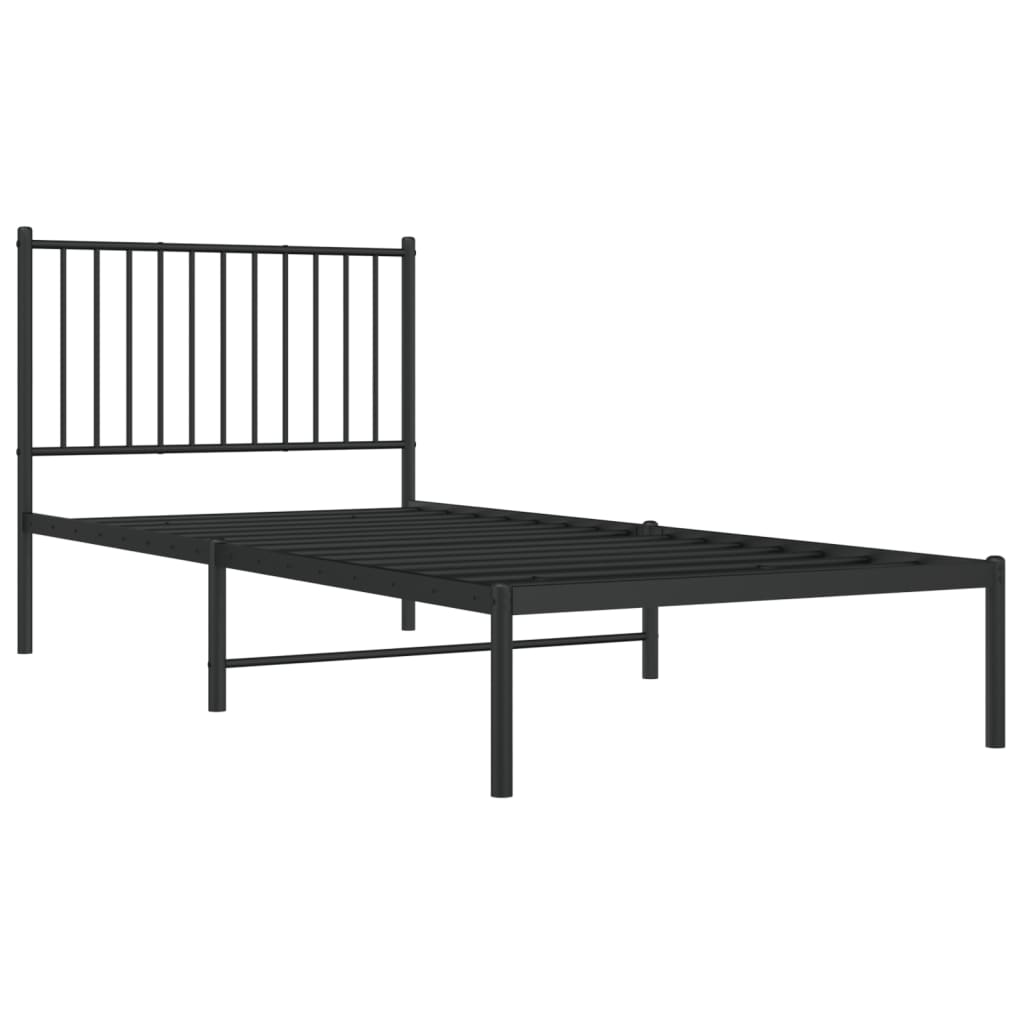 Cadre de lit métal sans matelas avec tête de lit noir 90x200 cm