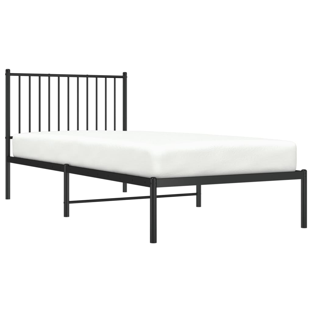 Cadre de lit métal sans matelas avec tête de lit noir 90x200 cm