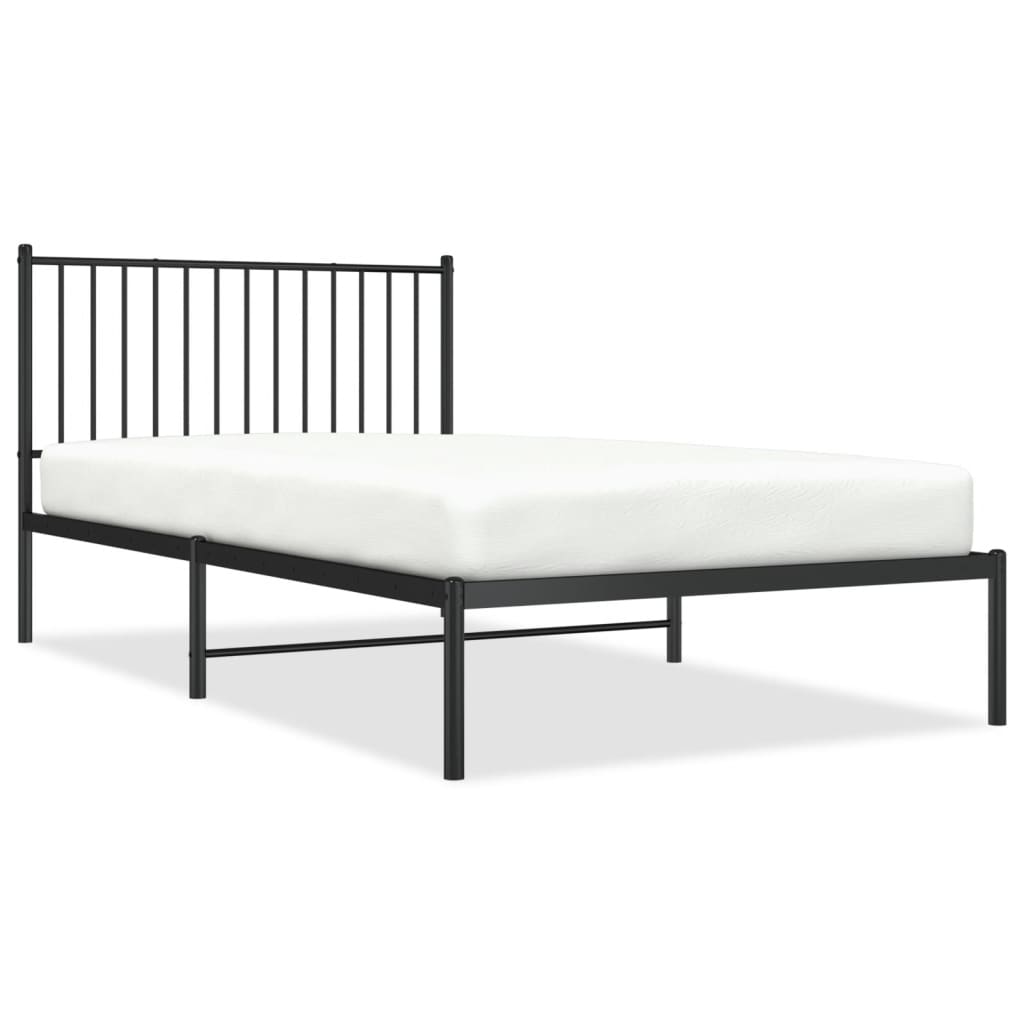 Cadre de lit métal sans matelas avec tête de lit noir 107x203cm