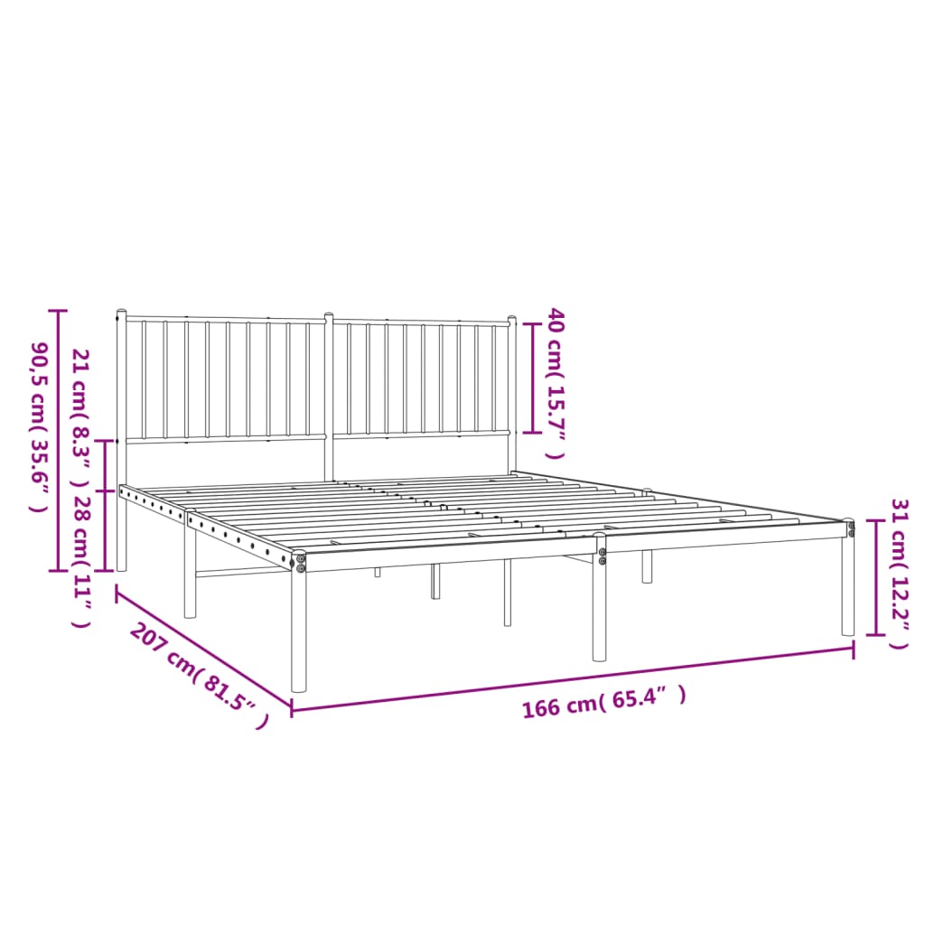 Cadre de lit métal sans matelas et tête de lit noir 160x200 cm