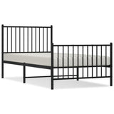 Cadre de lit métal sans matelas avec pied de lit noir 90x190 cm