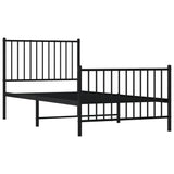 Cadre de lit métal sans matelas avec pied de lit noir 90x190 cm