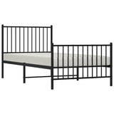 Cadre de lit métal sans matelas avec pied de lit noir 90x190 cm