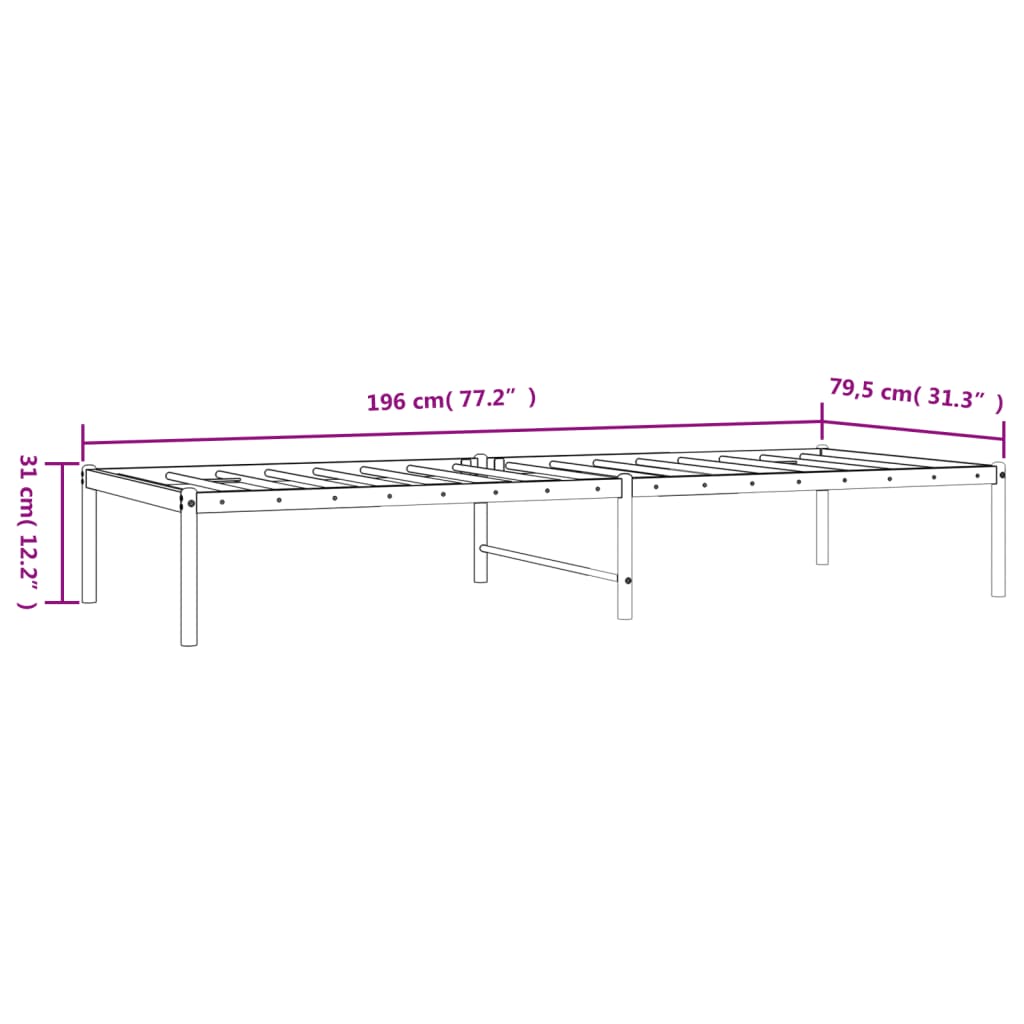 Cadre de lit métal sans matelas blanc 75x190 cm