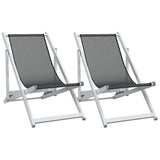 Chaises de plage pliantes lot de 2 gris aluminium et textilène