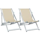 Chaises de plage pliantes lot de 2 crème aluminium et textilène