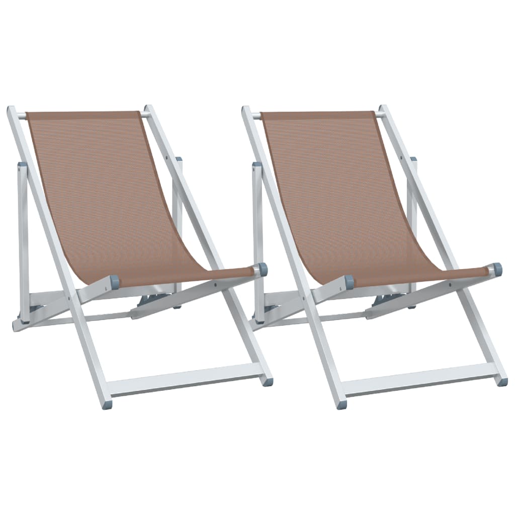 Chaises de plage pliantes lot de 2 marron aluminium textilène