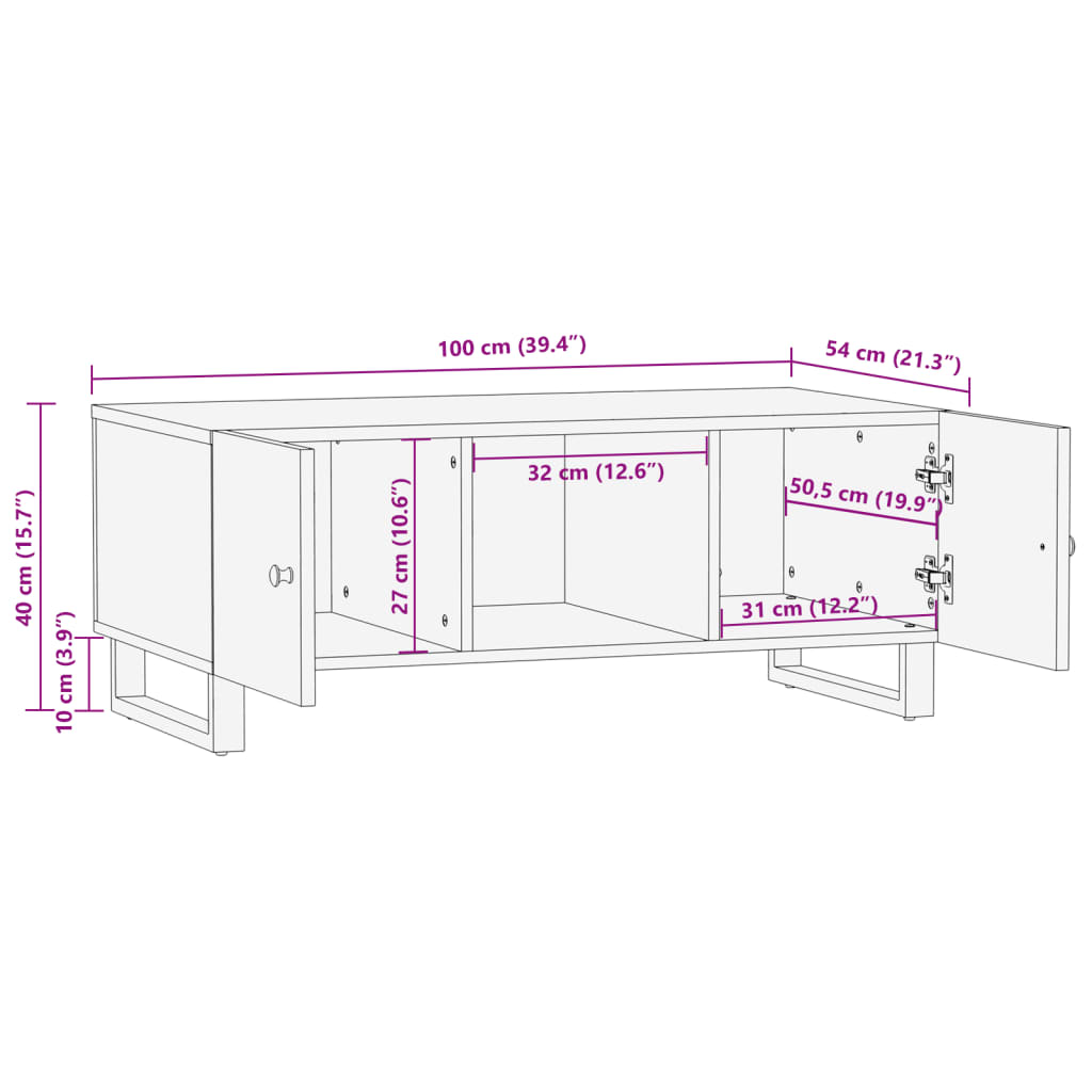 Couchtisch 100x54x40 cm aus recyceltem und verarbeitetem Holz