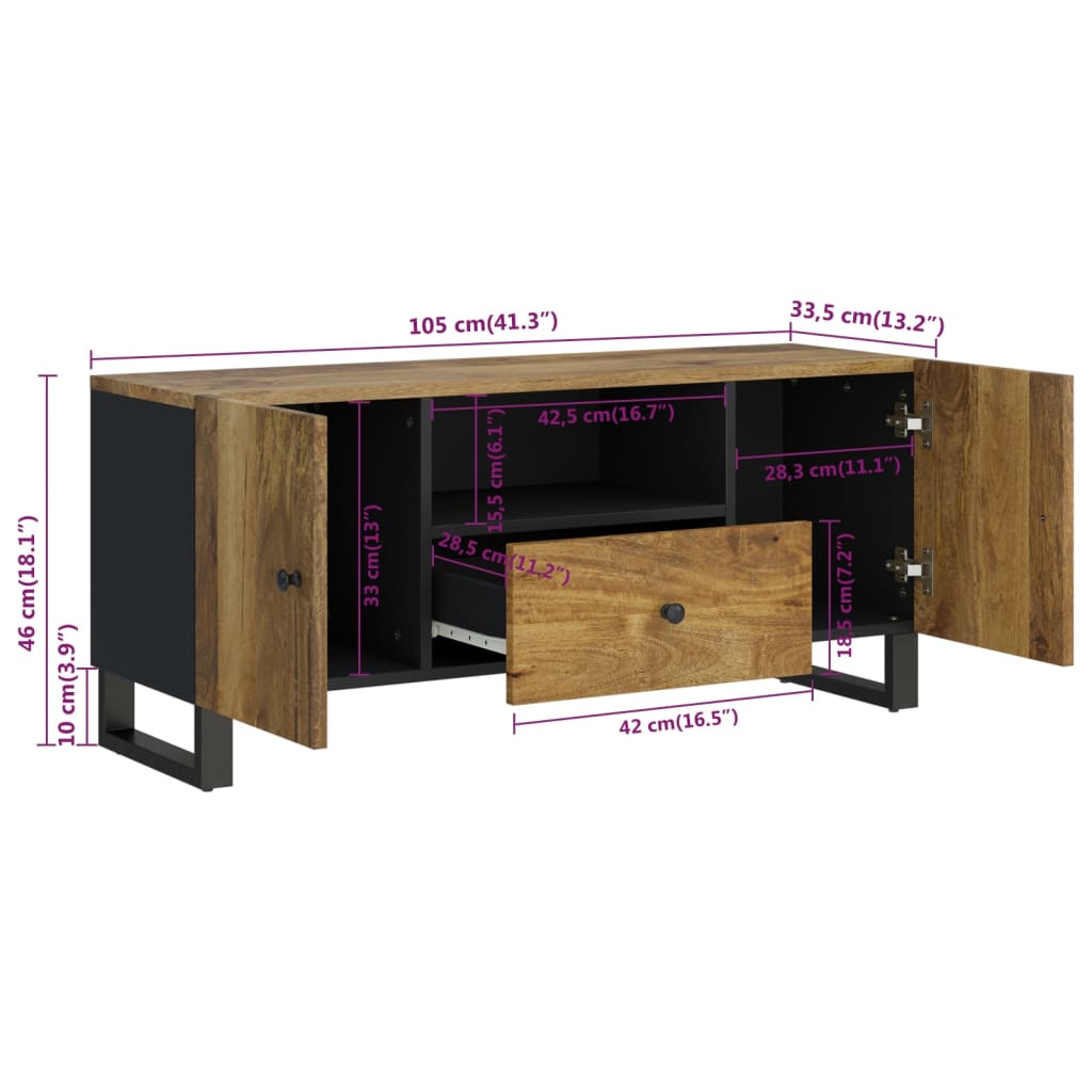 Meuble TV 105x33,5x46 cm bois de manguier et d'ingénierie