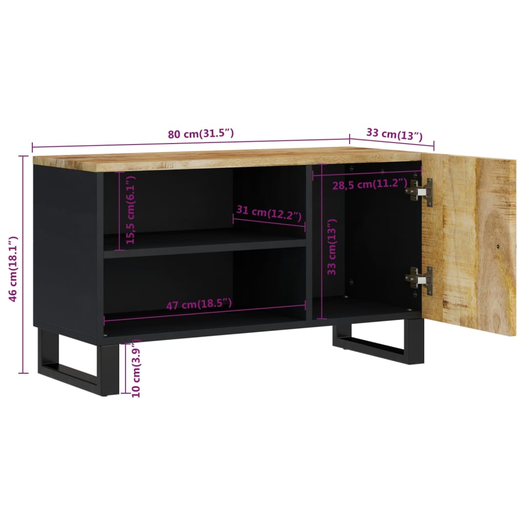 Meuble TV 80x33x46 cm bois de manguier et d'ingénierie