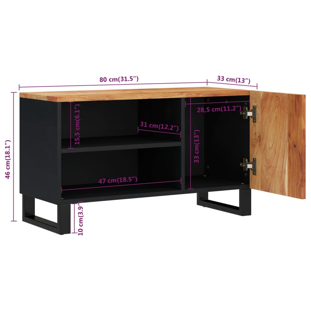 Meuble TV 80x33x46 cm bois d'acacia solide et d'ingénierie