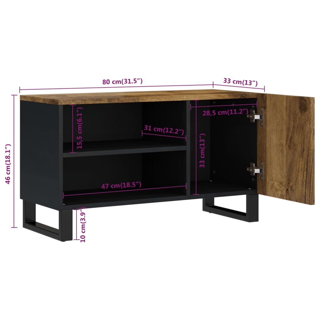 Meuble TV 80x33x46 cm bois de manguier et d'ingénierie