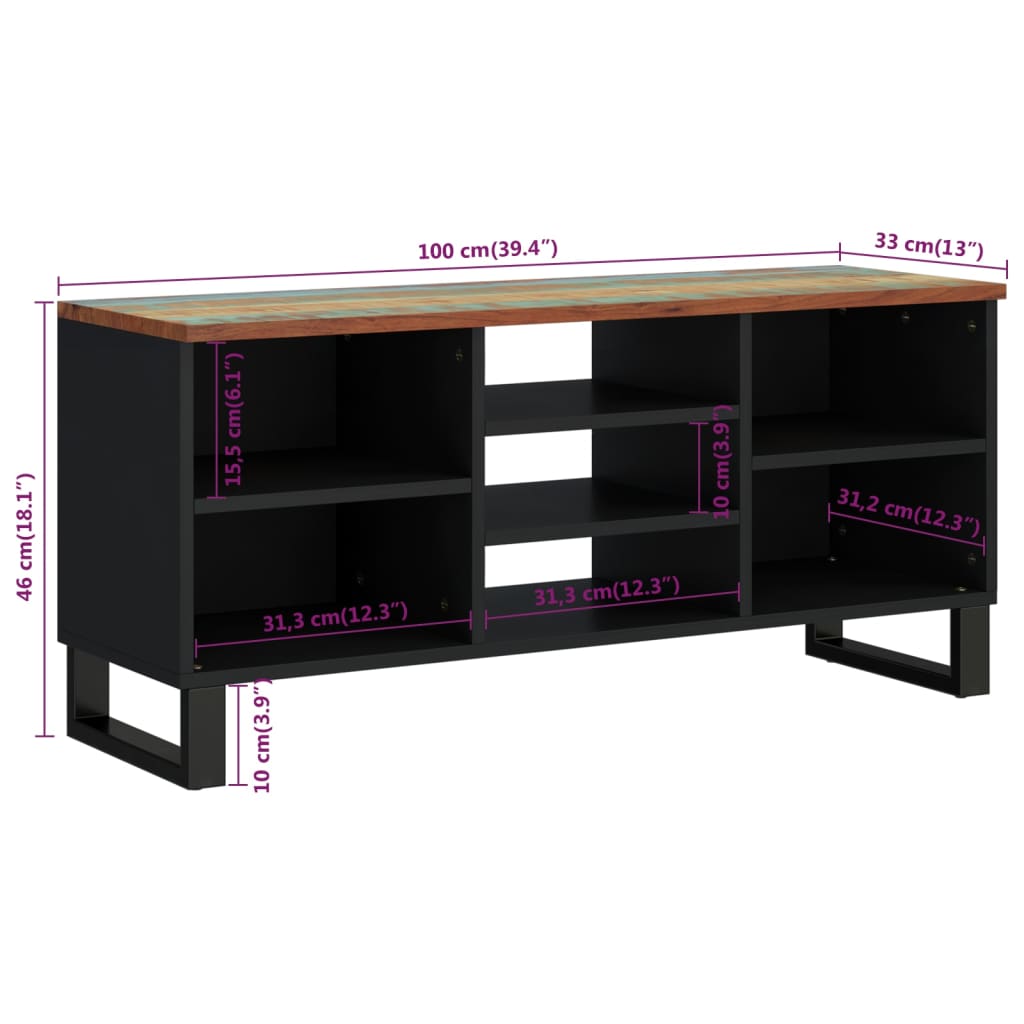 Meuble TV 100x33x46 cm bois de récupération et d'ingénierie