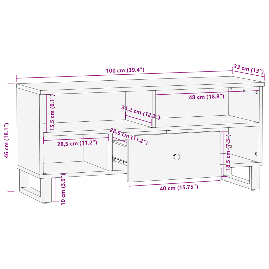 Meuble TV 100x33x46 cm bois de récupération et d'ingénierie