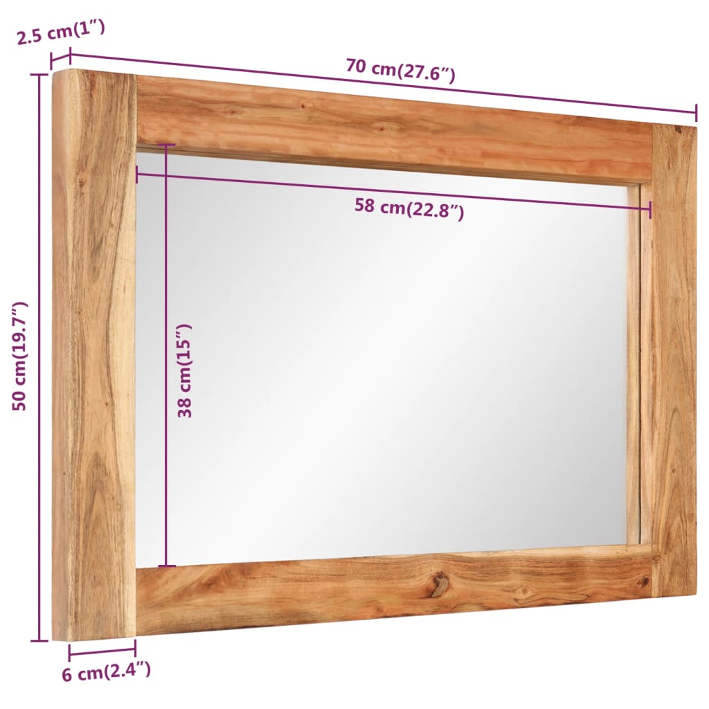 Miroir 70x50 cm bois massif d'acacia et verre