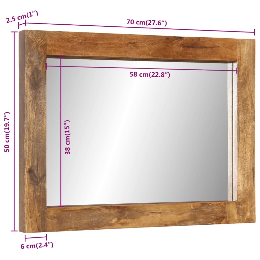 Spiegel 70x50 cm aus massivem Mangoholz und Glas