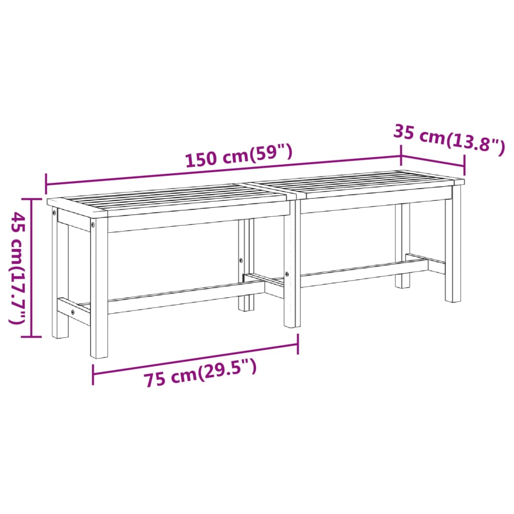 Banc de jardin 150x35x45 cm bois massif d'acacia