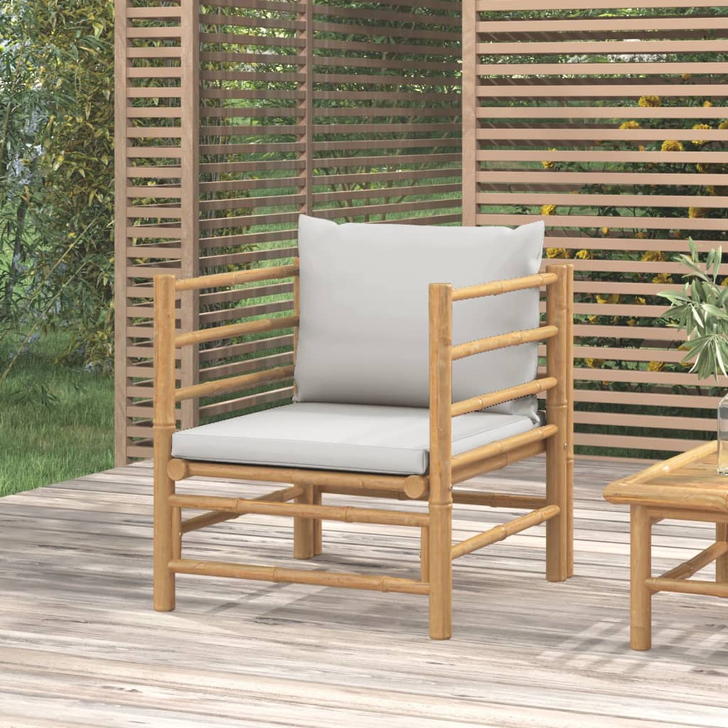 Canapé de jardin avec coussins gris clair bambou