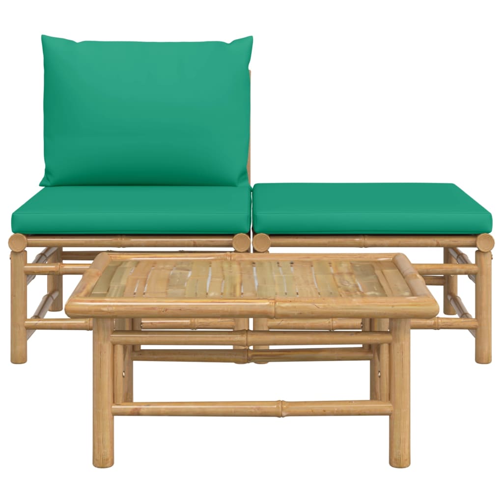 Salon de jardin 3 pcs avec coussins vert bambou