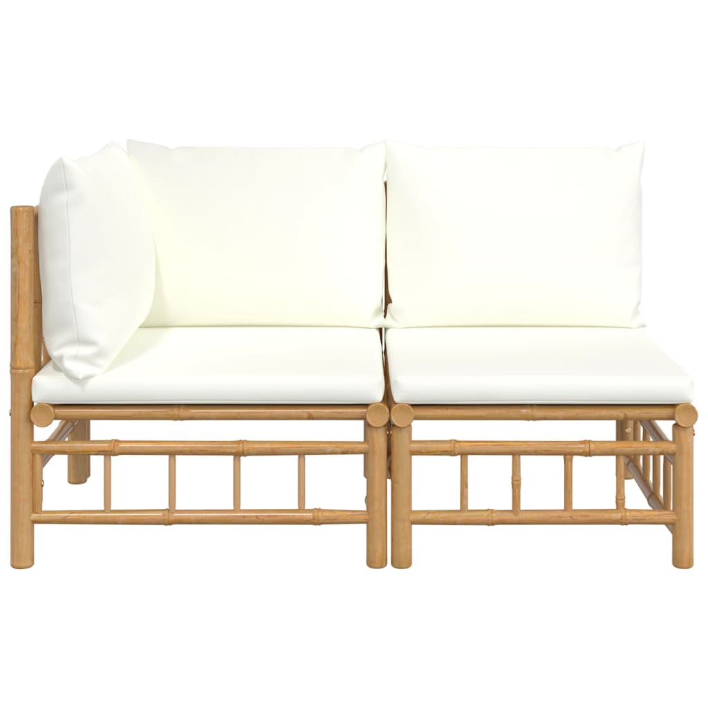 Salon de jardin 2 pcs avec coussins blanc crème bambou