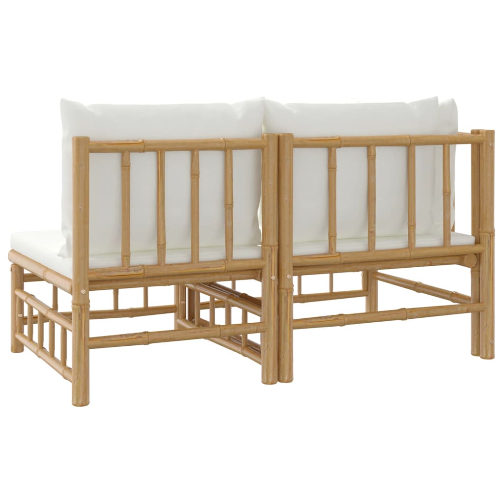 Salon de jardin 2 pcs avec coussins blanc crème bambou