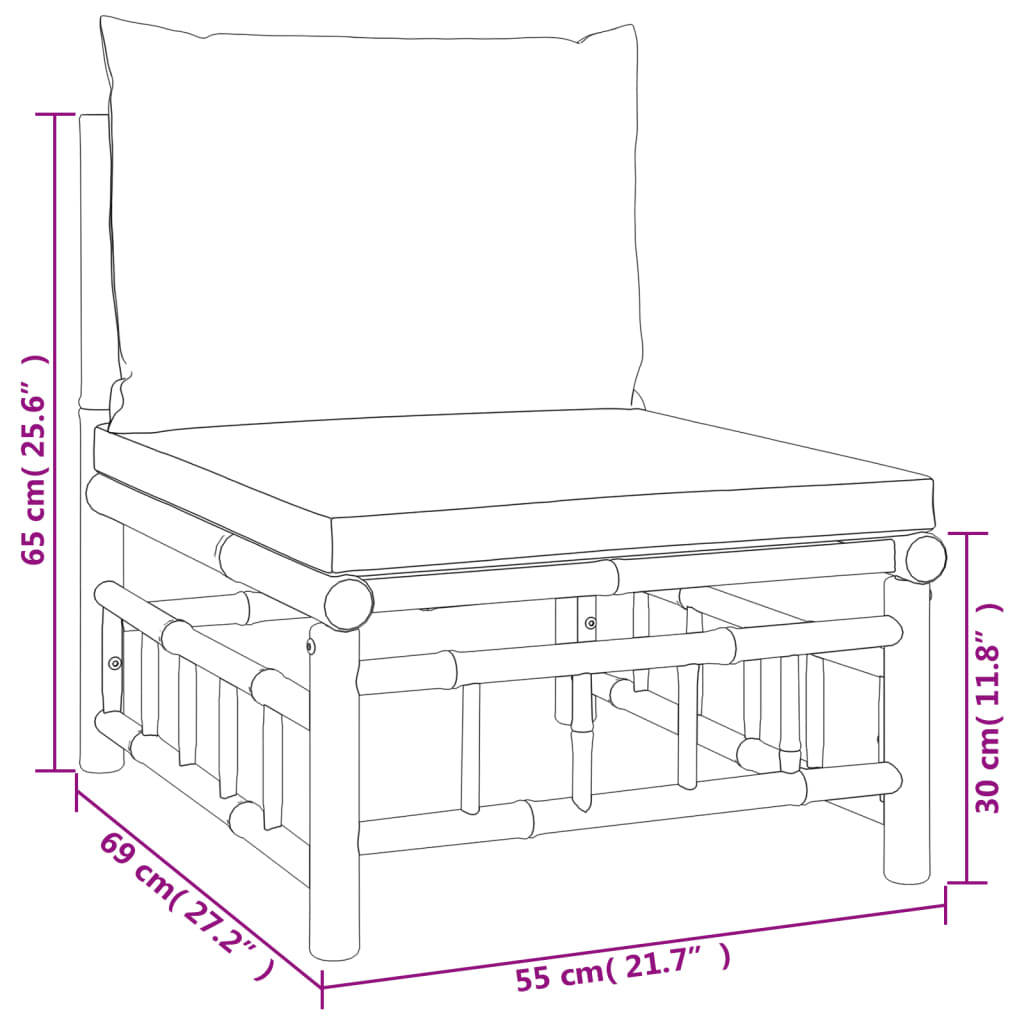 Salon de jardin 2 pcs avec coussins blanc crème bambou