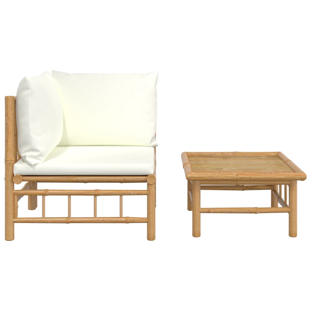 Salon de jardin 2 pcs avec coussins blanc crème bambou