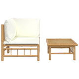 Salon de jardin 2 pcs avec coussins blanc crème bambou