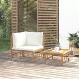 Salon de jardin 2 pcs avec coussins blanc crème bambou