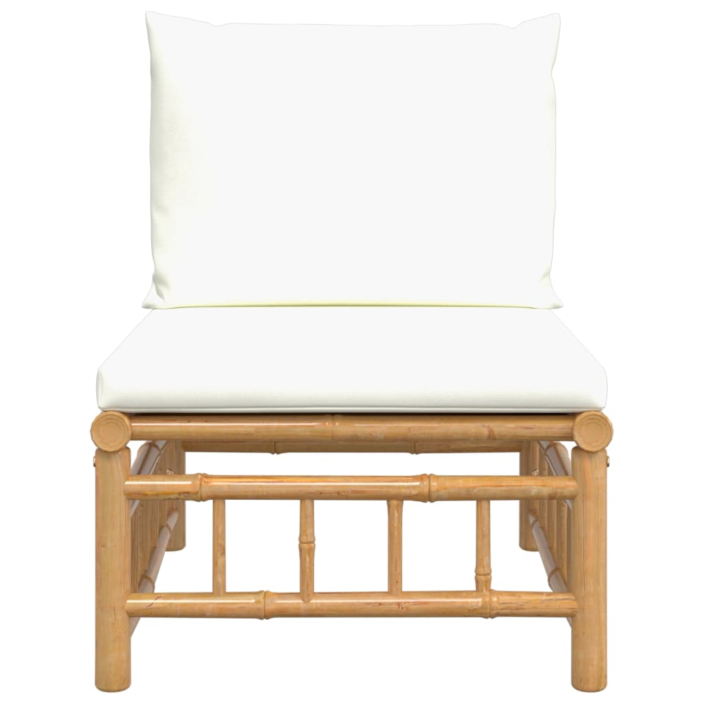 Central garden sofa with cream white bamboo cushions