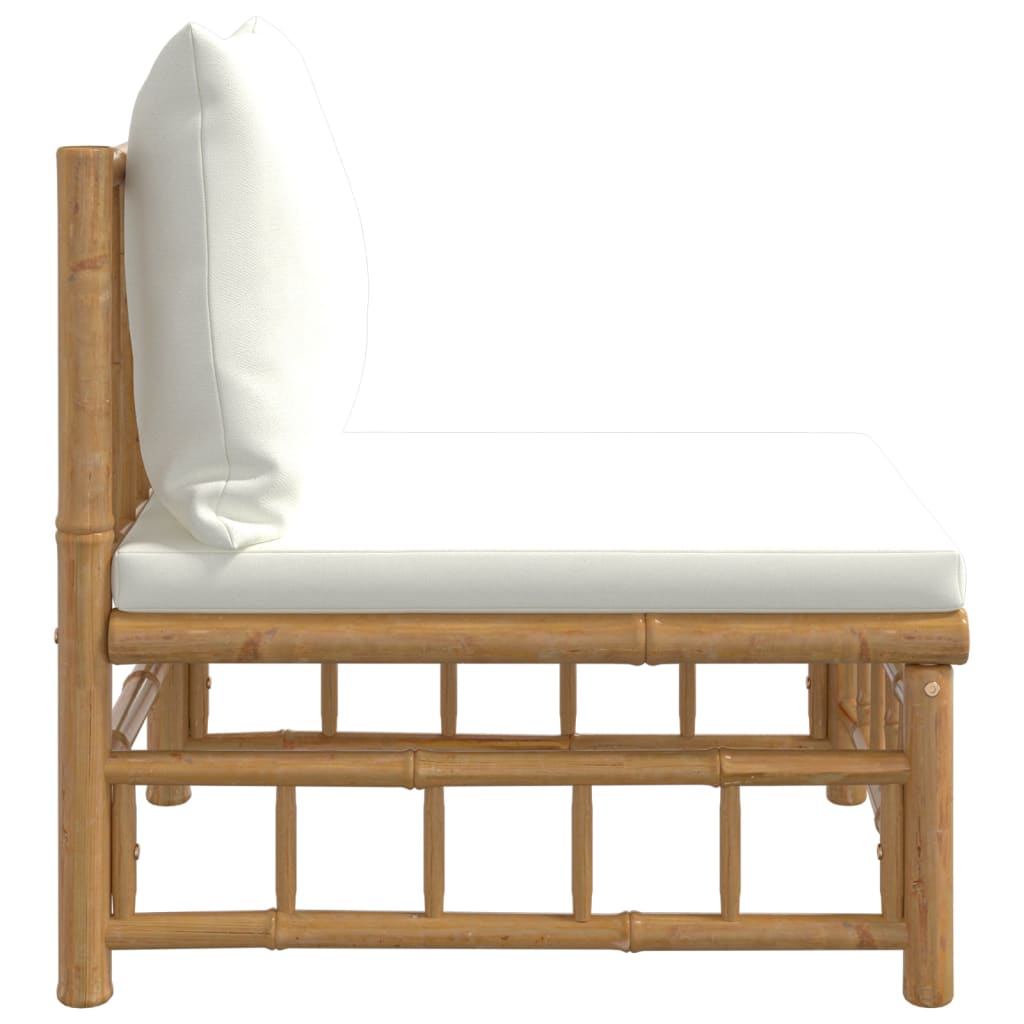 Central garden sofa with cream white bamboo cushions