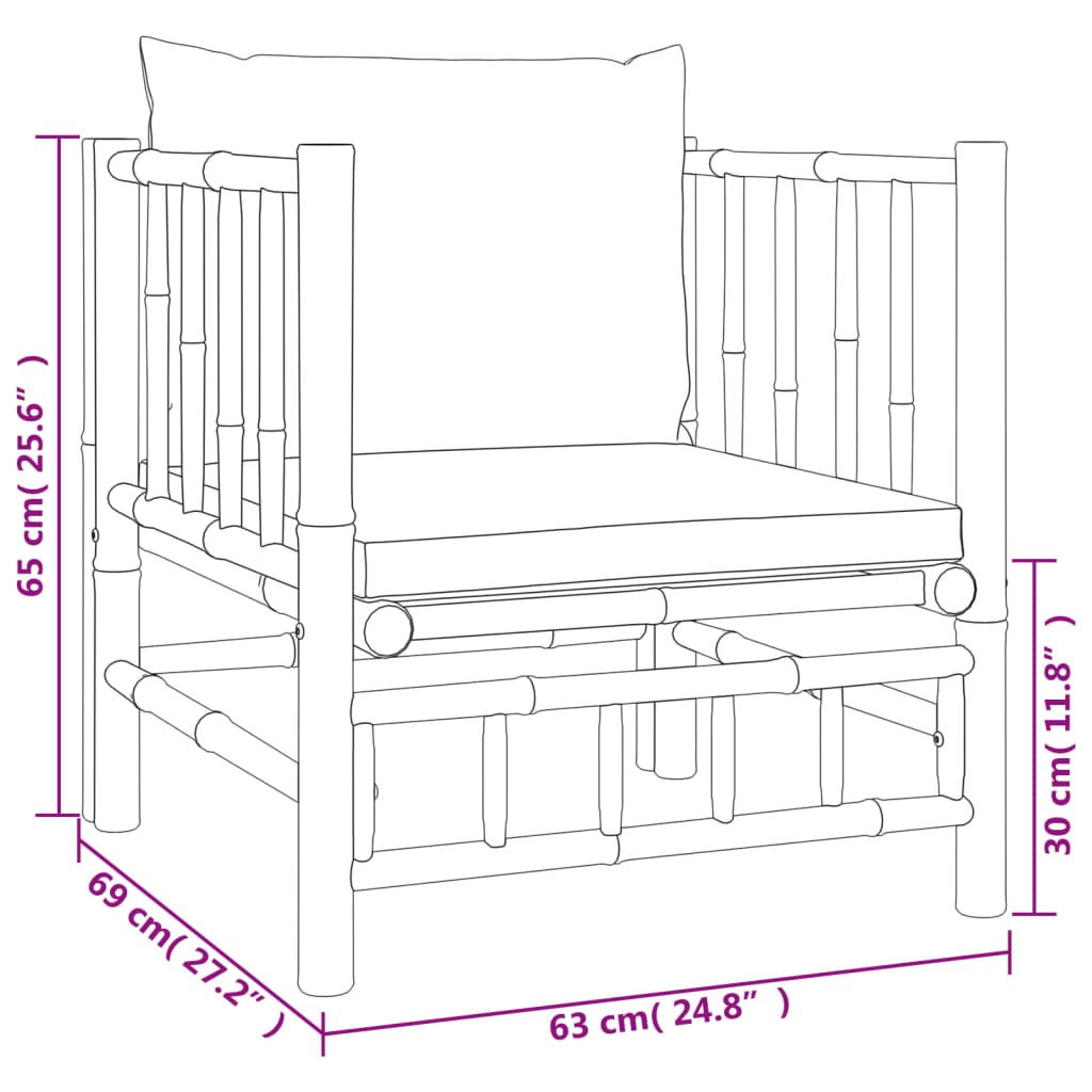 Gartensofa mit cremeweißen Bambuskissen