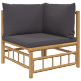 Garden corner sofa with dark grey bamboo cushions