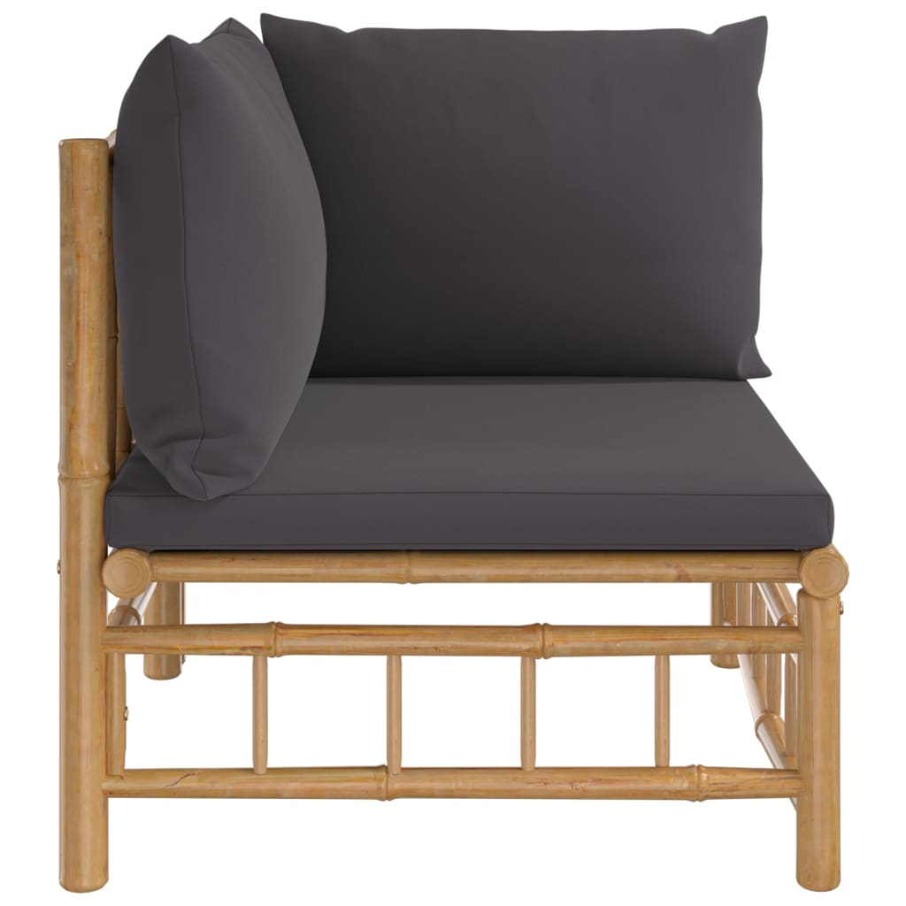 Garden corner sofa with dark grey bamboo cushions