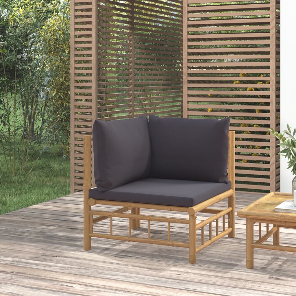 Garden corner sofa with dark grey bamboo cushions