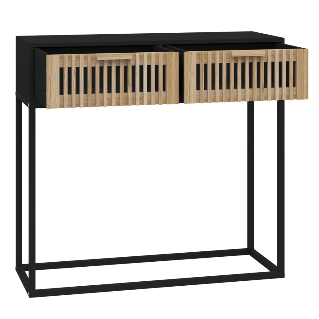 Table console noir 80x30x75 cm bois d'ingénierie et fer