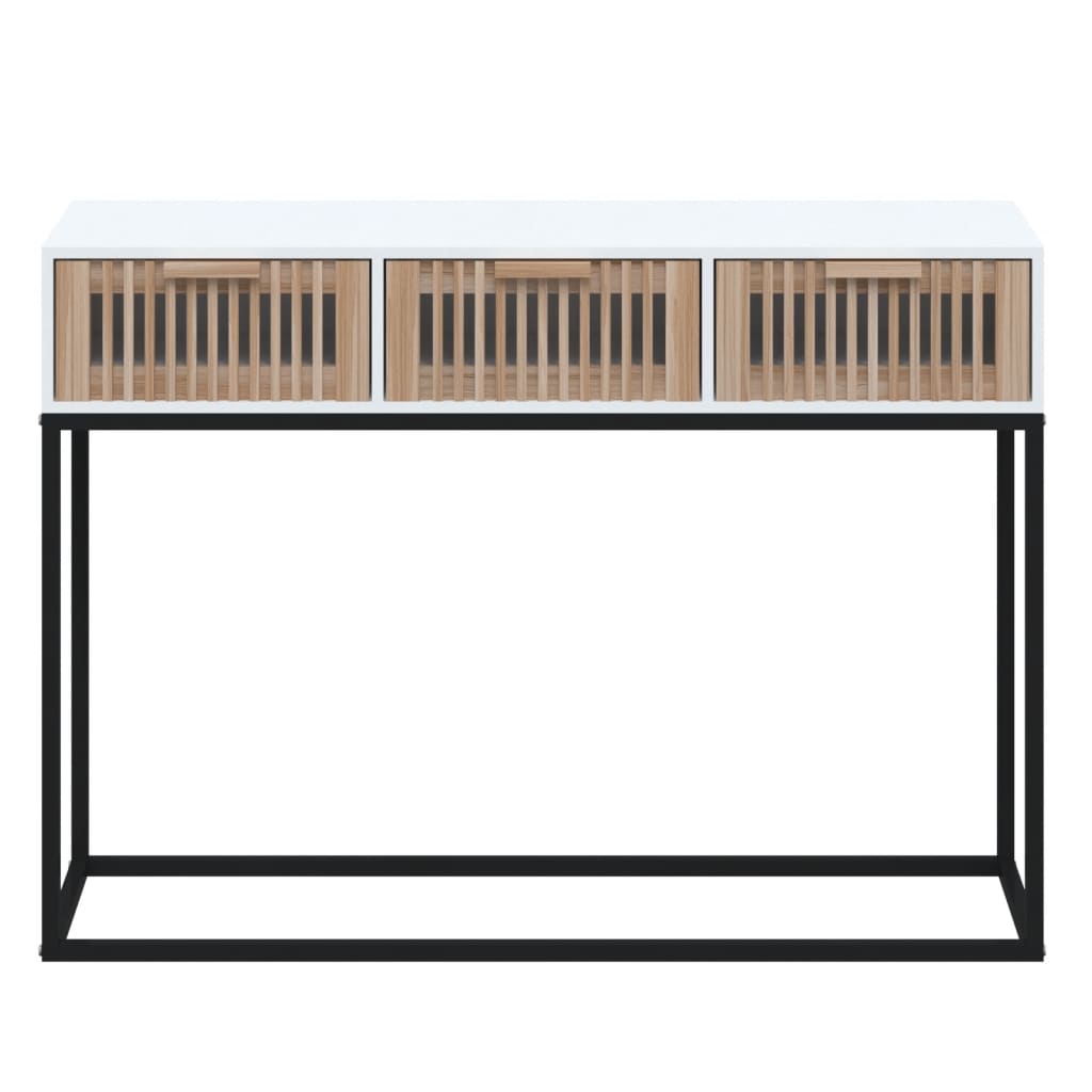 Table console blanc 105x30x75 cm bois d'ingénierie et fer