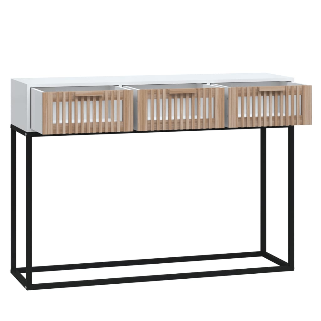 Table console blanc 105x30x75 cm bois d'ingénierie et fer